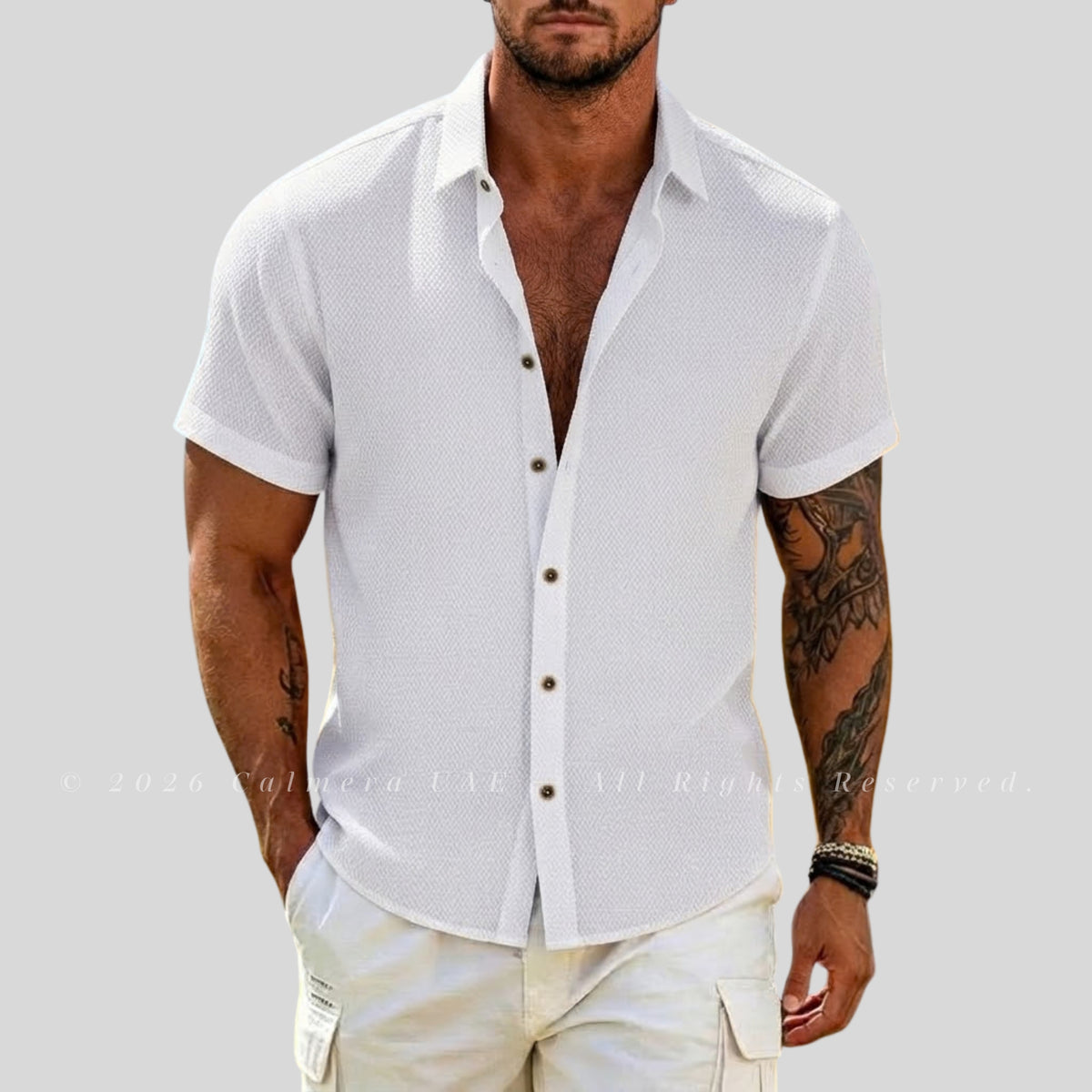 Calmera Waffle Texture Knit Shirt