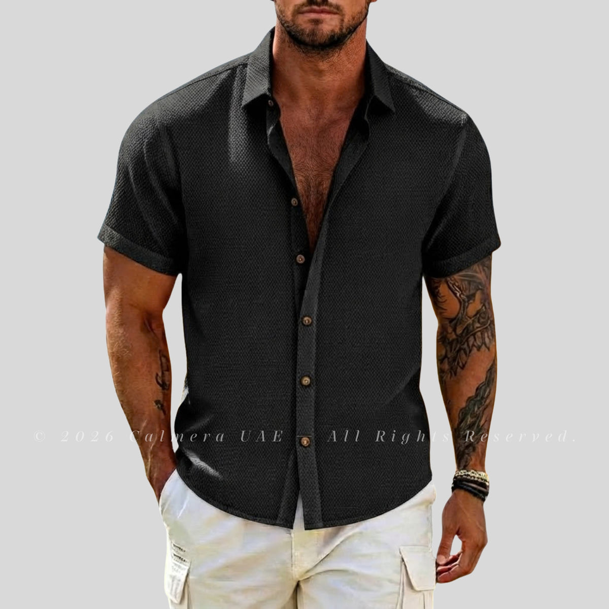 Calmera Waffle Texture Knit Shirt