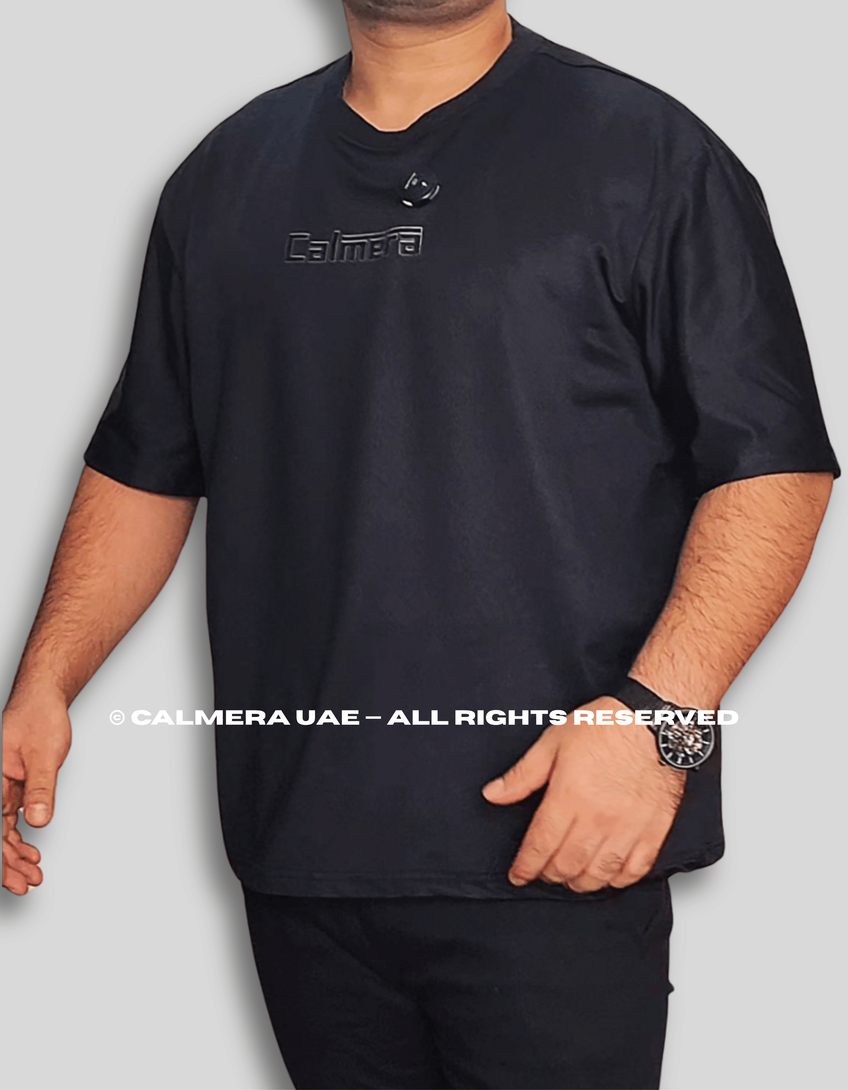 Calmera Minimalist Embossed Oversized T-Shirt – Pitch Black