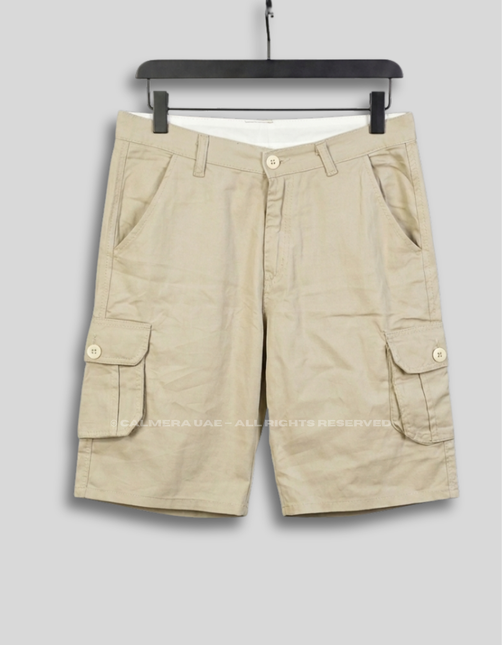 Cream cargo shorts for men by Calmera UAE