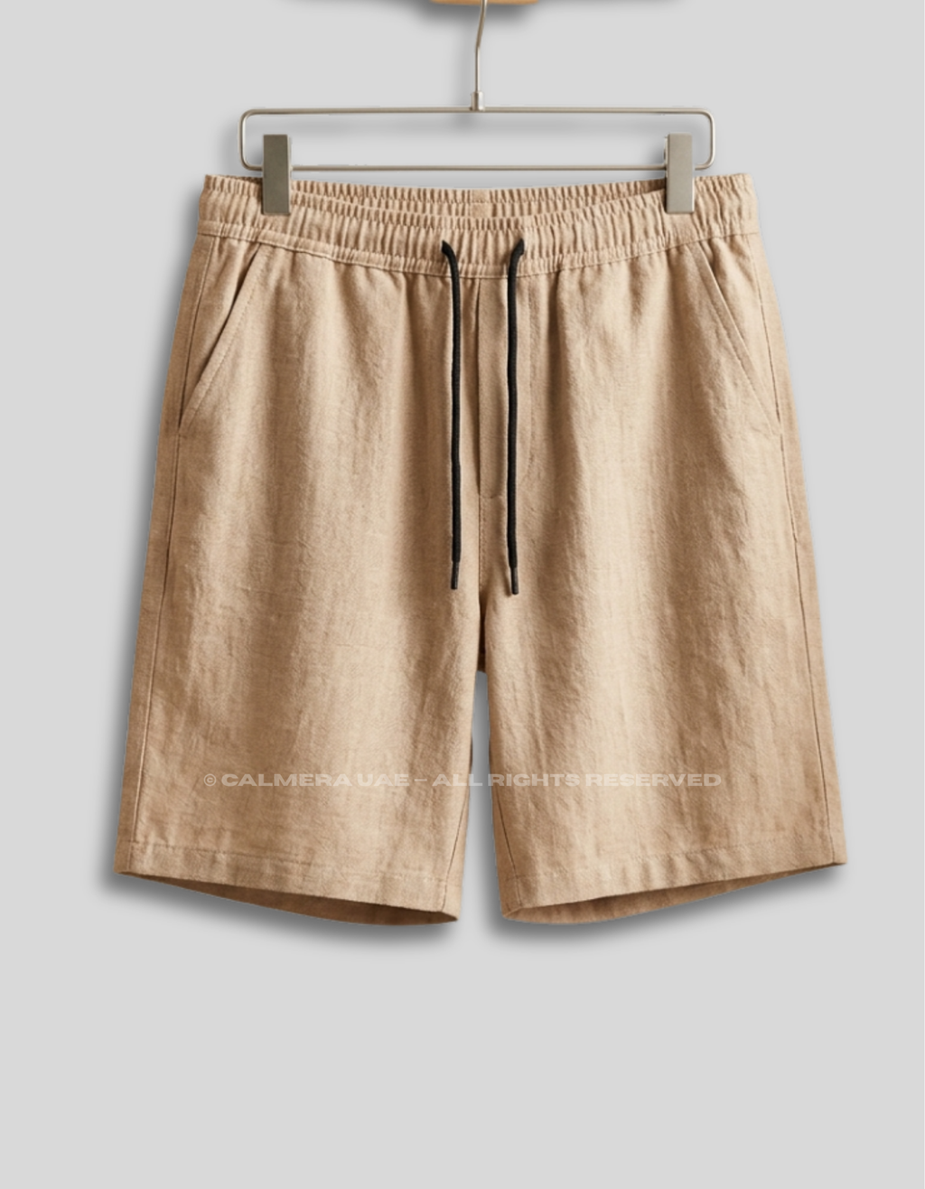 Beige Linen Drawstring Shorts