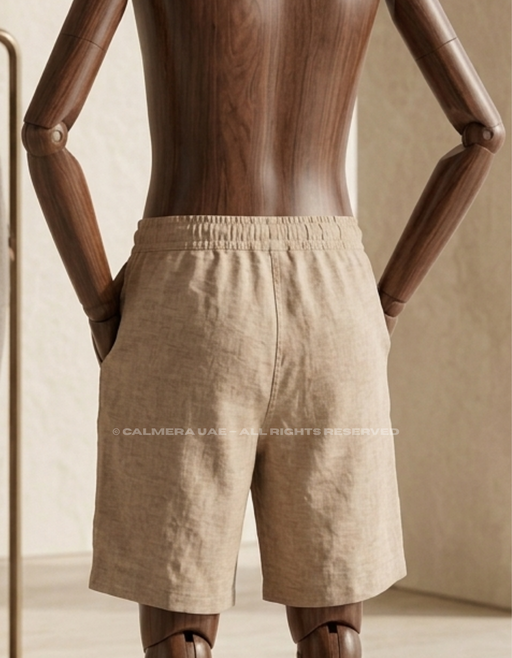 Beige Linen Drawstring Shorts