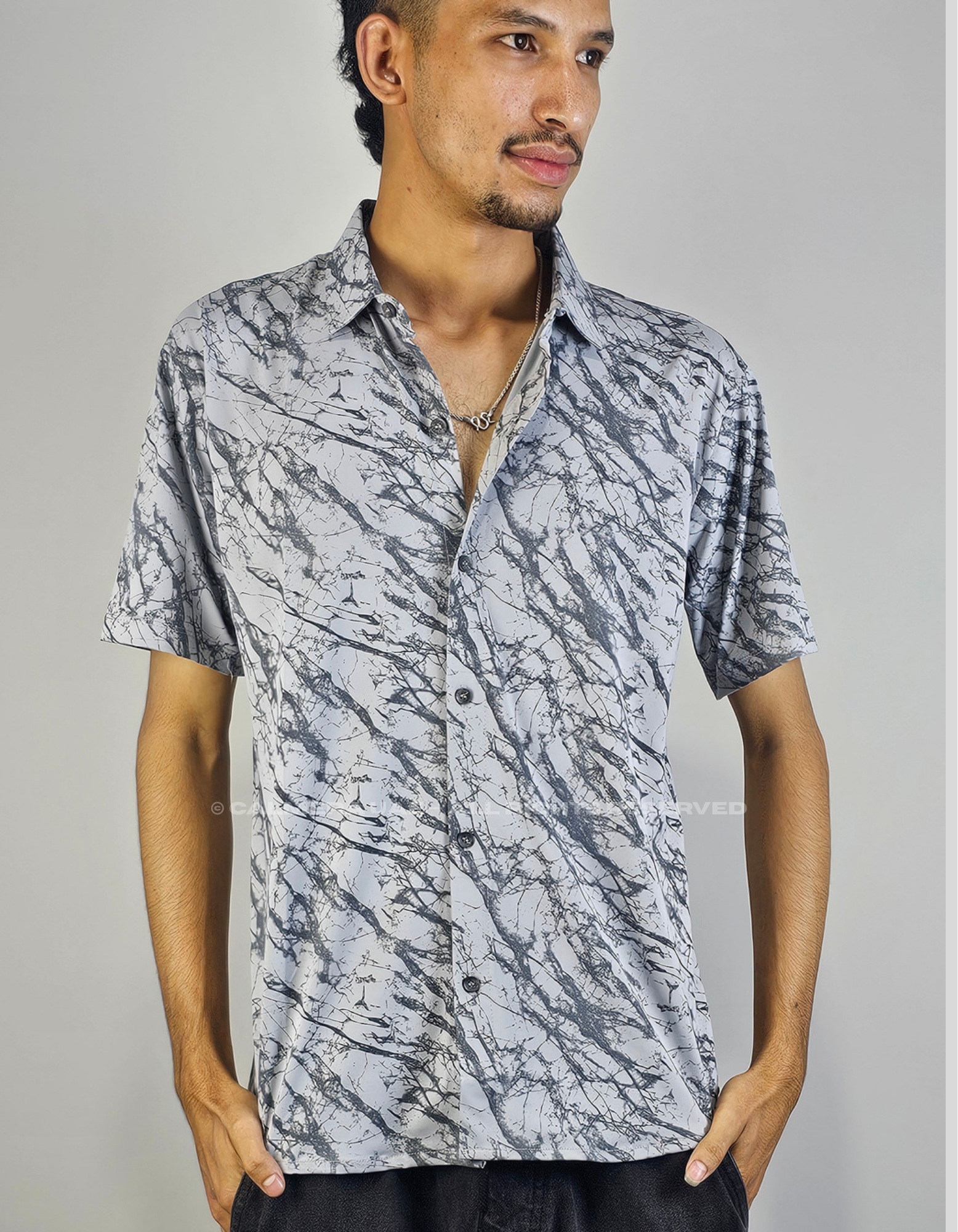 Calmera Marble Print Shirt – Stone Grey Edition
