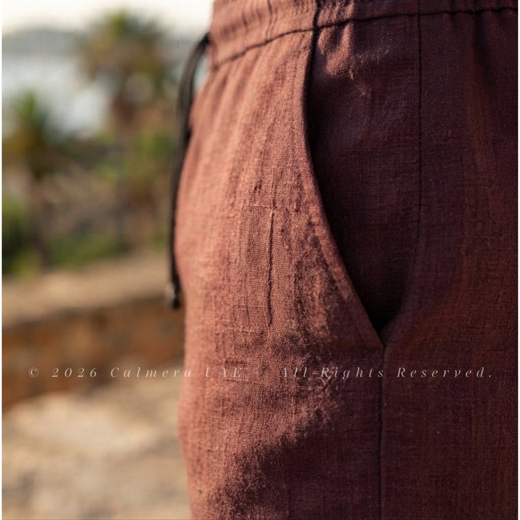 Calmera Linen Shorts – Maroon