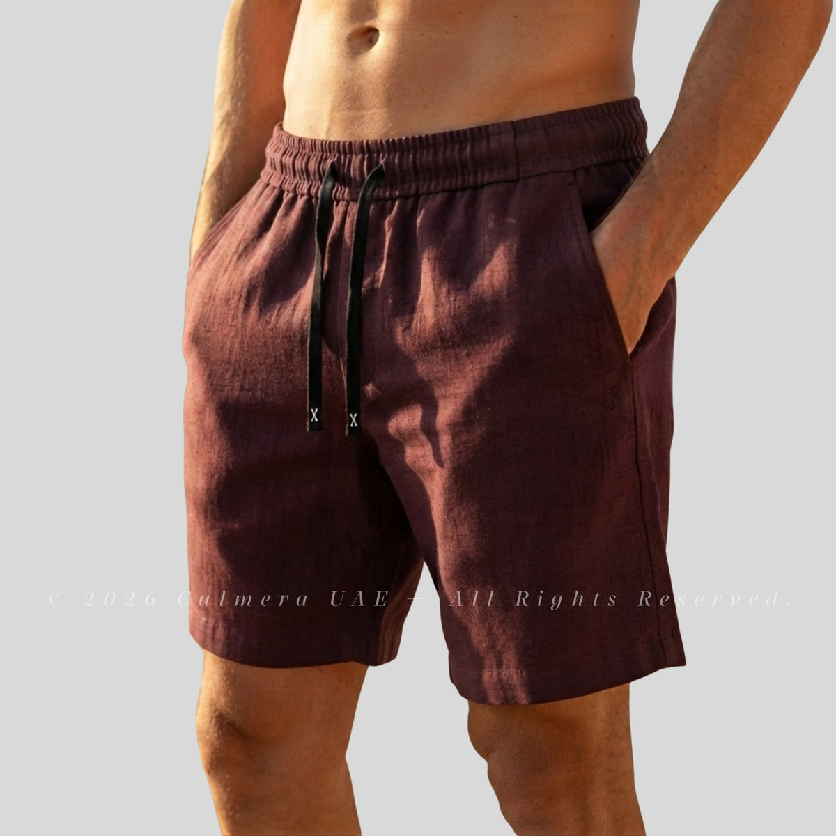 Calmera Linen Shorts – Maroon
