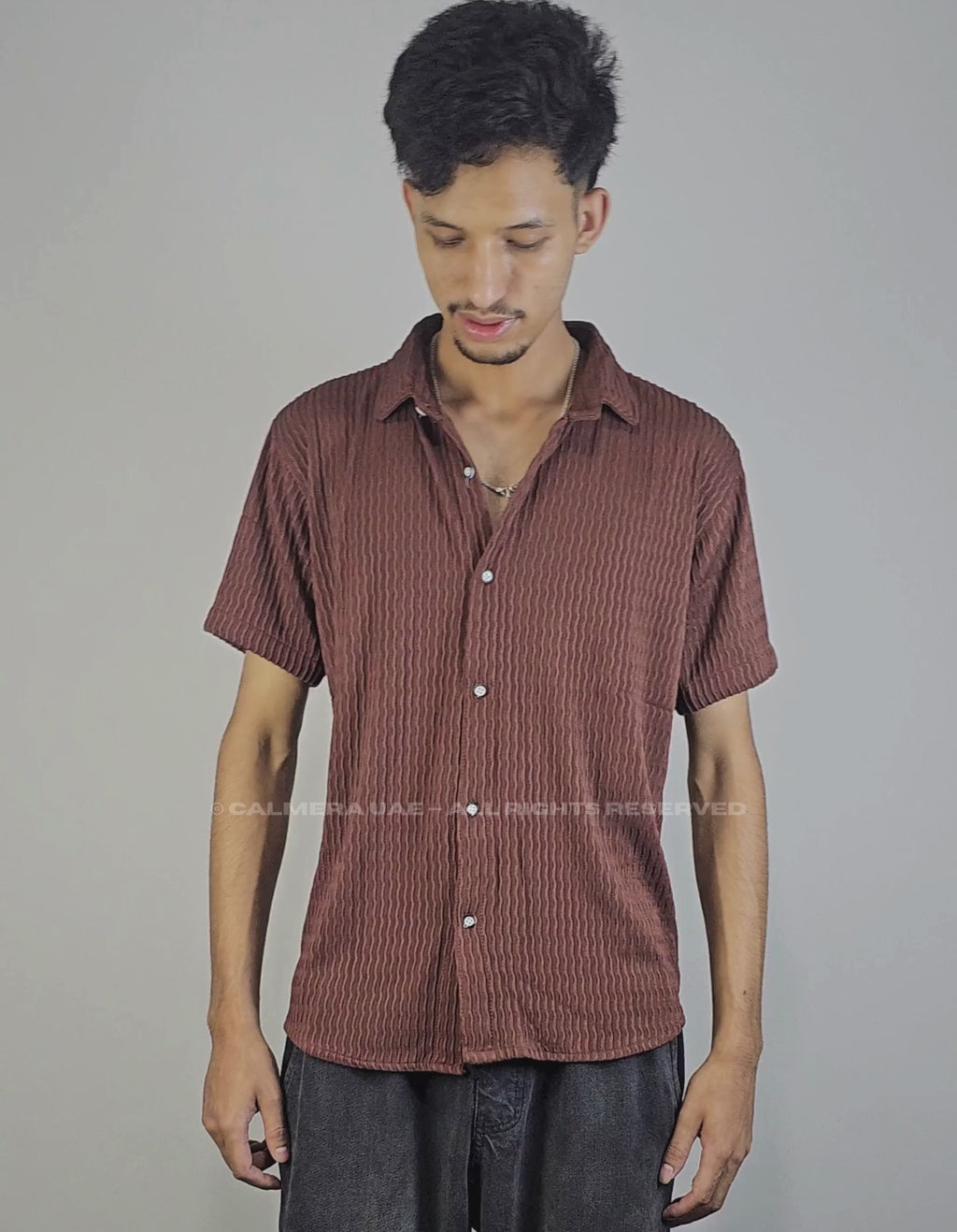 Calmera Textured Wave Shirt – Chocolate Brown