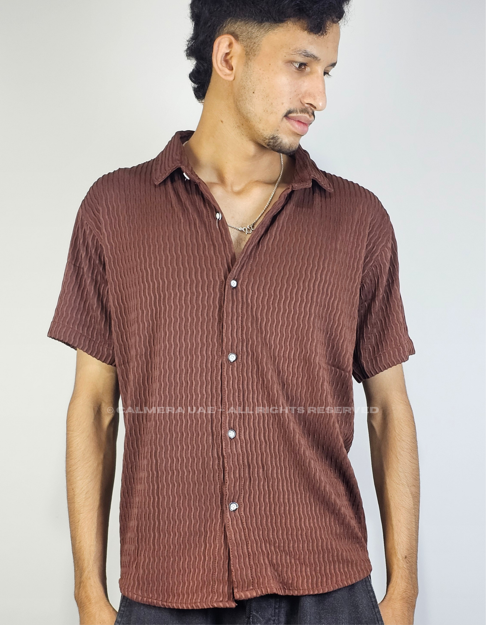 Calmera Textured Wave Shirt – Chocolate Brown