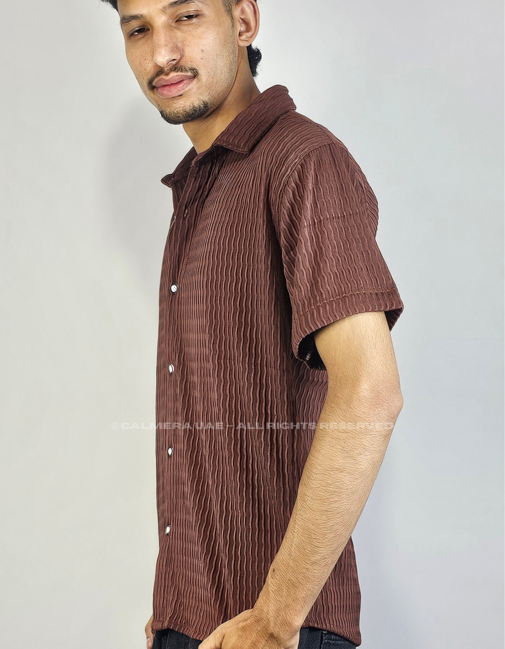 Calmera Textured Wave Shirt – Chocolate Brown
